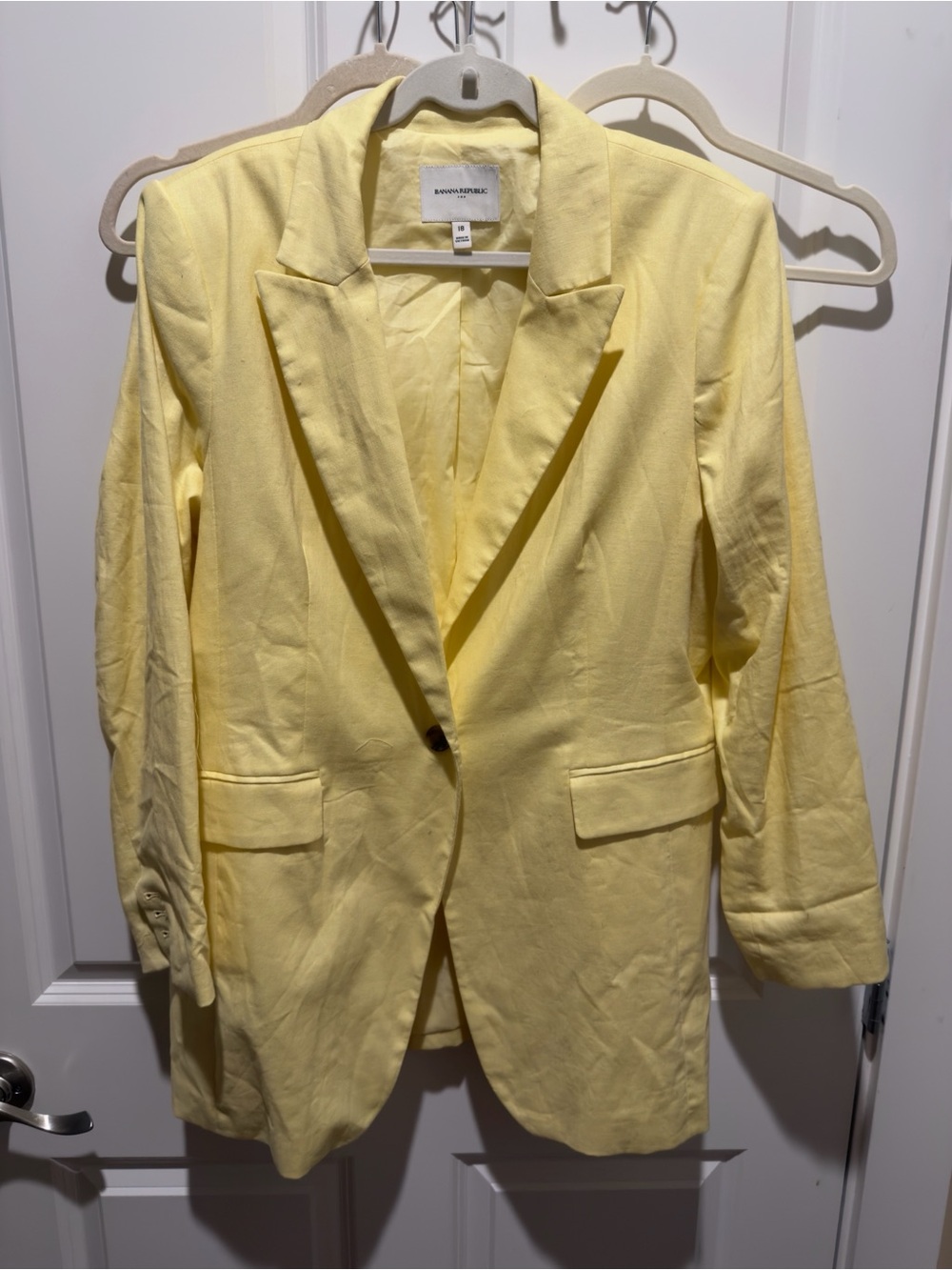 Banana Republic Light Yellow Single-Button Linen-Blend Blazer